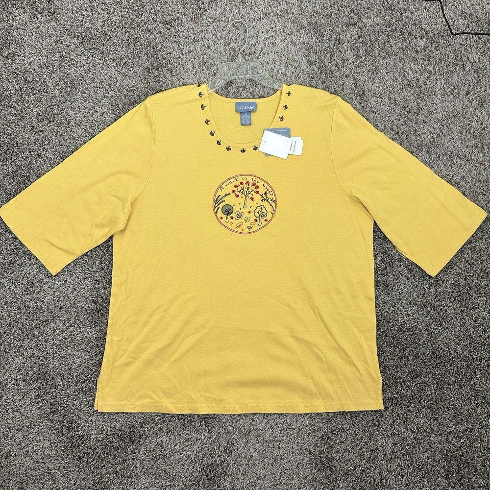 Liz & Me T-Shirt Women Size 1X 18/20‎ Mushroom Embellished Embroidered NWT